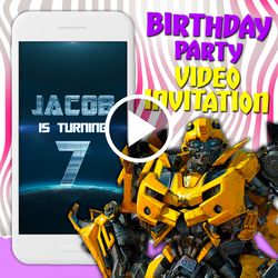 Transformers video invitation, Bumblebee birthday party animated invite, Optimus Prime mobile digital custom video evite