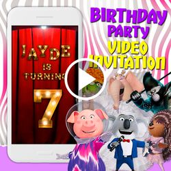Sing 2 video invitation, sing 2 birthday party animated invite, sing 2 mobile digital custom video evite, e invitation