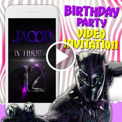 Black panther video invitation, T'Challa Wakanda birthday party animated invite, Marvel superheroes mobile digital video