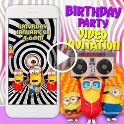Minions video invitation, minions birthday party animated invite, despicable me mobile digital custom video evite