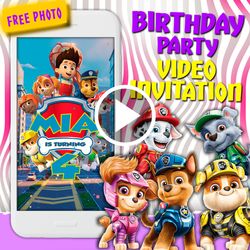 Paw patrol video invitation, paw patrol birthday party animated invite, paw patrol movie mobile digital custom video