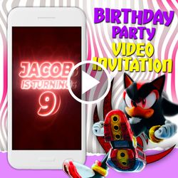 Shadow the hedgehog video invitation, Sonic Shadow birthday party animated invite, Sonic movie mobile digital video