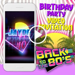 80s retro video invitation, retro birthday party animated invite, retro wave mobile digital custom video evite, e invite