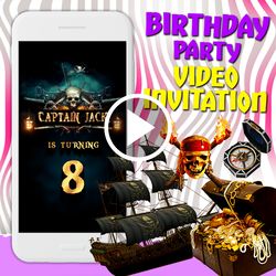 Pirate video invitation, pirates of Caribbean birthday party animated invite, captain Jack mobile digital custom video