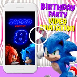 Sonic the hedgehog video invitation, Sonic movie birthday party animated invite, Sonic 2 mobile digital custom video