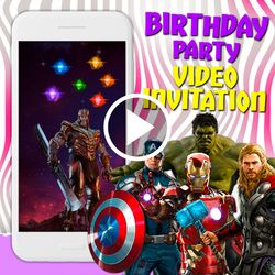 Avengers video invitation, avengers birthday party animated invite, Marvel superheroes mobile digital custom video evite