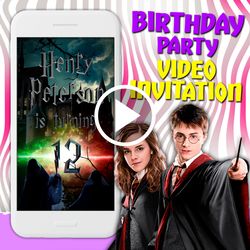 Harry Potter video invitation, witches and wizard birthday party animated invite, magical mobile digital custom video