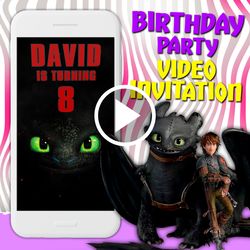 How to train your dragon video invitation, Toothless birthday party animated invite, night fury mobile digital video