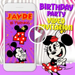 Minnie mouse video invitation, Minnie mouse birthday party animated invite, Minnie mouse Disney mobile digital video