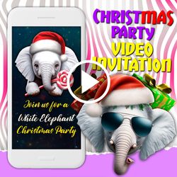 White elephant video invitation, Christmas Gift exchange party animated invite, mobile digital video, e invitation