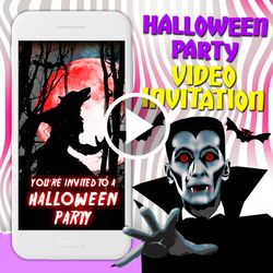 Retro Halloween video invitation, Halloween birthday party animated invite, mobile digital custom video evite, e invite