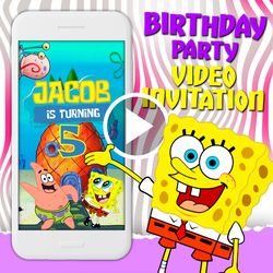 SpongeBob video invitation, SpongeBob birthday party animated invite, SpongeBob movie mobile digital custom video evite