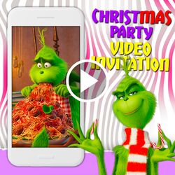 The Grinch Christmas video invitation, Grinch Birthday party animated invite, mobile digital video, e invitation