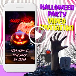 Halloween event video invitation, Halloween birthday party animated invite, mobile digital custom video evite, e invite