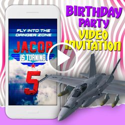 Top gun video invitation, fighter jets birthday party animated invite, mobile digital custom video evite, e invitation