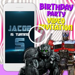Transformers Rise of the Beasts video invitation, birthday party animated invite, mobile digital custom evite, e invite