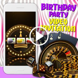 Casino night video invitation, poker birthday party animated invite, Vegas mobile digital custom video evite, e invite