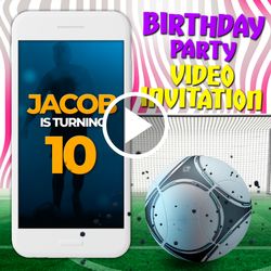 Soccer video invitation, football birthday party animated invite, sport mobile digital custom video evite, e invitation