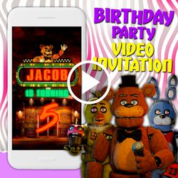 Five Nights at Freddy video invitation, animatronic birthday party animated invite, mobile digital video evite, e invite