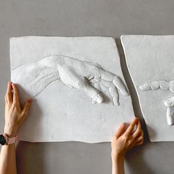 Wall sculpture - Creation of Adam - Michelangelo - hands