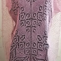 Pink Linen Shawl, lace shawl, triangular shawl, soft shawl