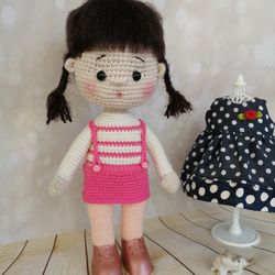 A doll as a gift, the doll in pink, doll, knitted doll, interior doll, game doll, doll in clothes