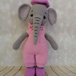 Knitted elephant, pink elephant, stuffed elephant toy