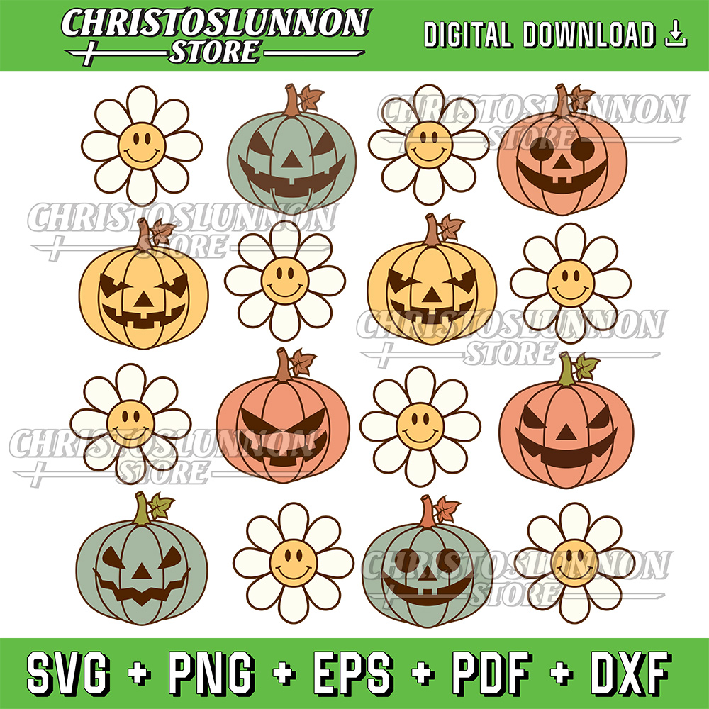 Retro Pumpkin Svg Retro Fall Svg Pumpkin Season Svg Pumpkins Daisies Svg Fall Coquette Svg Trendy Fall Svg 0
