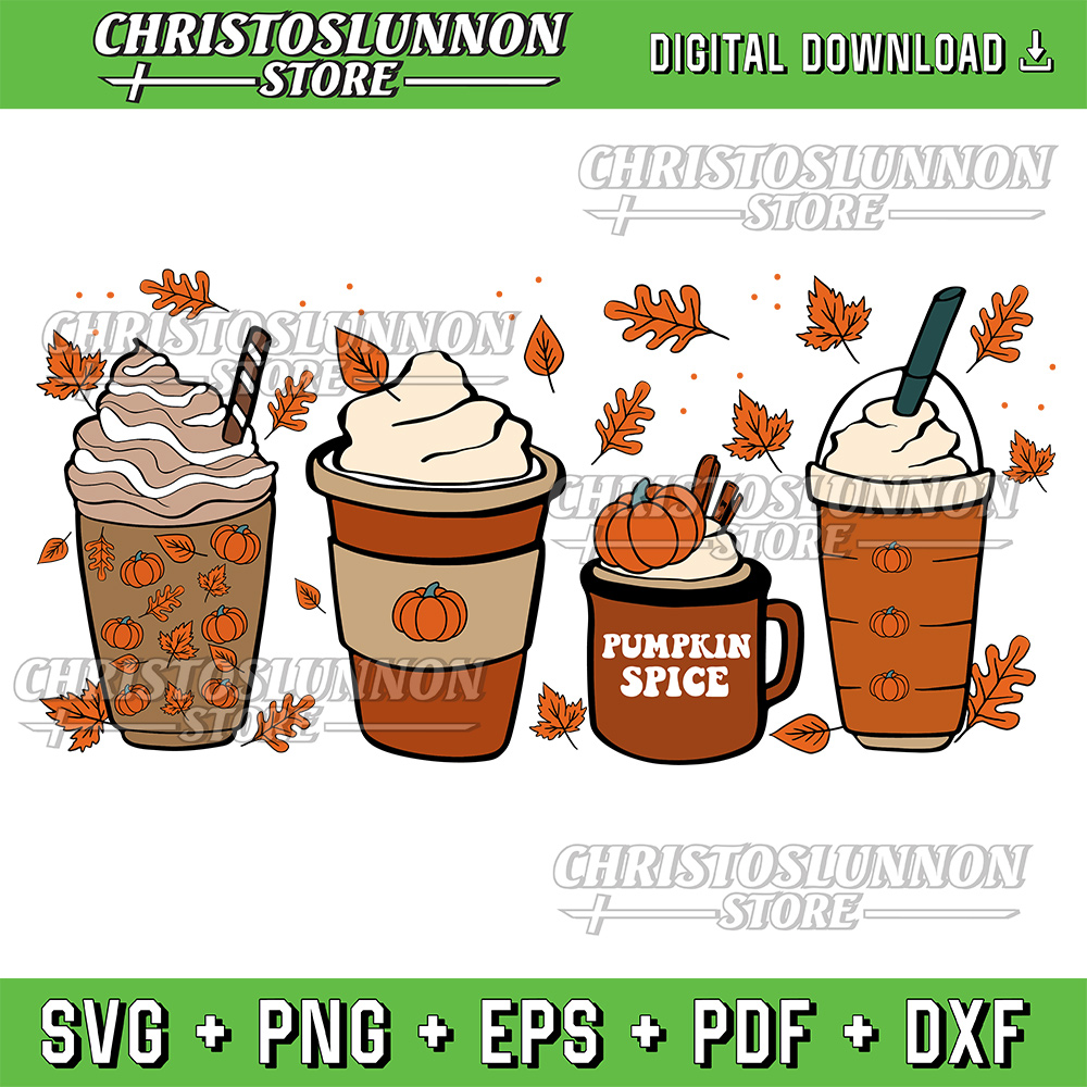 Pumpkin Spice Svg Latte Fall PSL Leaves Coffee Thanksgiving Cozy Autumn Digital Svg Design Hand Printable File Graphic 0