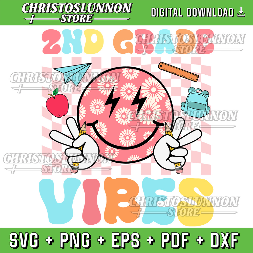 Groovy 2nd Grade Vibes Back To School Second Grade First Day Svg Second Grade Vibes Smile Face Svg Back To School 0