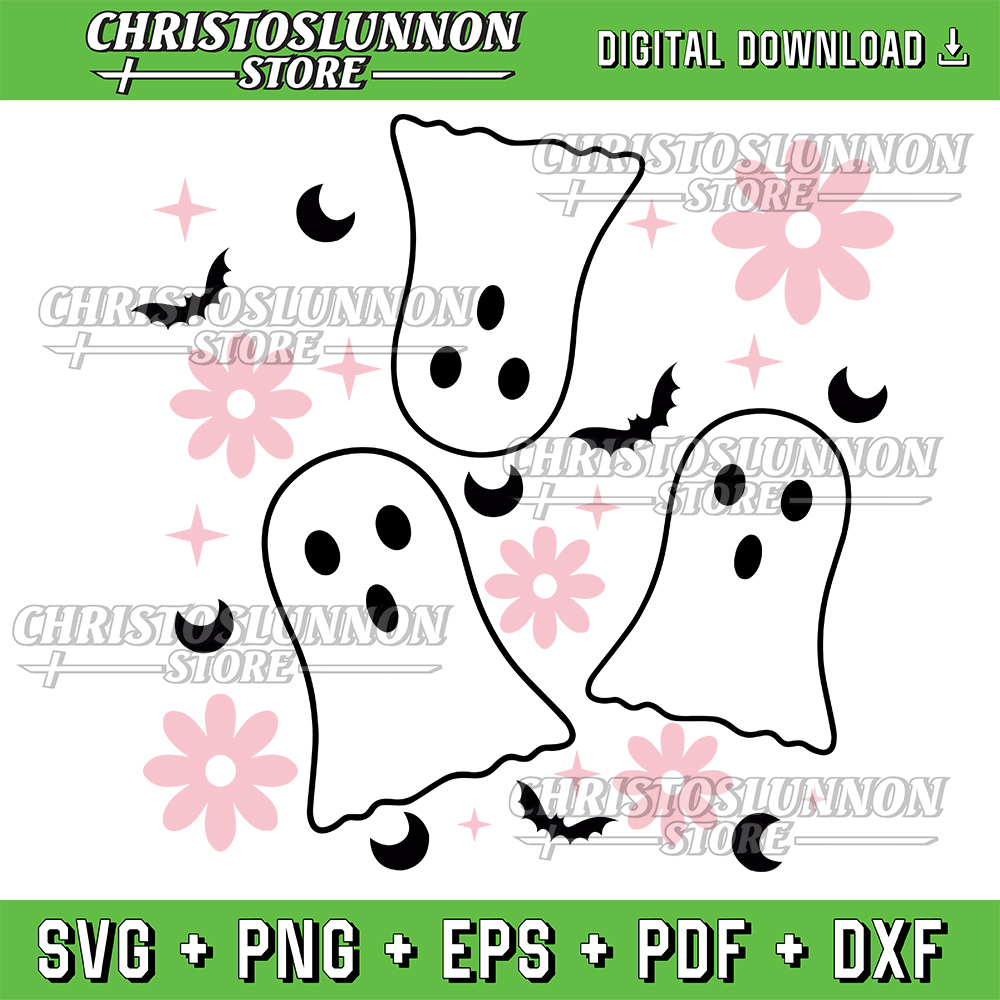 Cute Ghost Svg Cute Halloween Svg Halloween Seamless Pattern Svg Retro Halloween Svg Spooky Svg Svg For Cricut 0