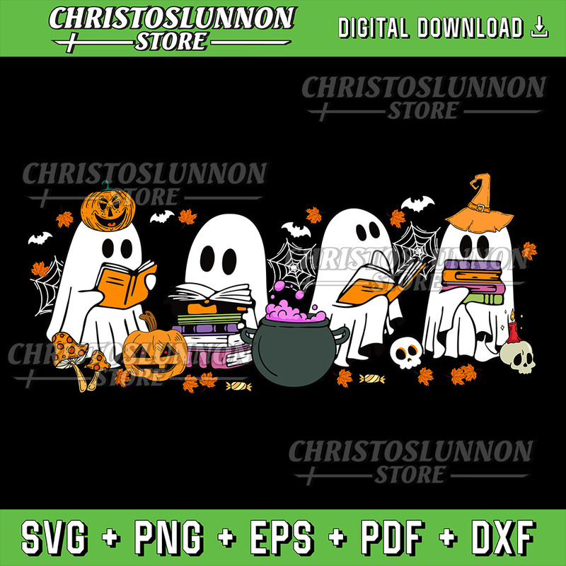 Cute Ghost Drinking Coffee Halloween Fall Ghost Book Reading Svg Cute Ghost Book Nerd Ghost Halloween Svg 0