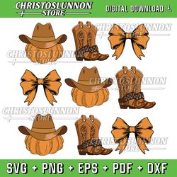coquette bow western boots pumpkin cowboy cowgirl halloween svg, cowboy boots svg, howdy pumpkin cowgirl svg