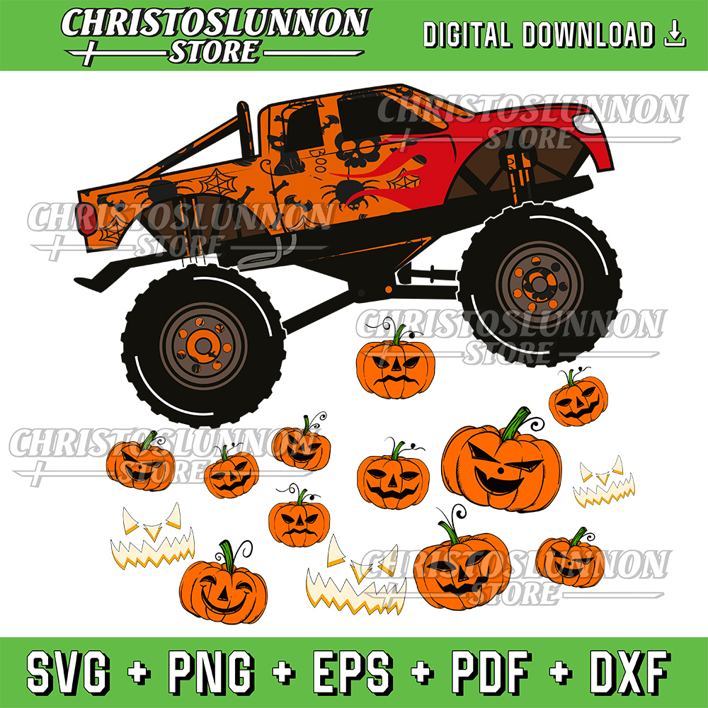 Monster Truck Pumpkin Jack O Lantern Halloween Svg Monster Truck Svg Design Download Truck Svg Halloween Truck Svg 0