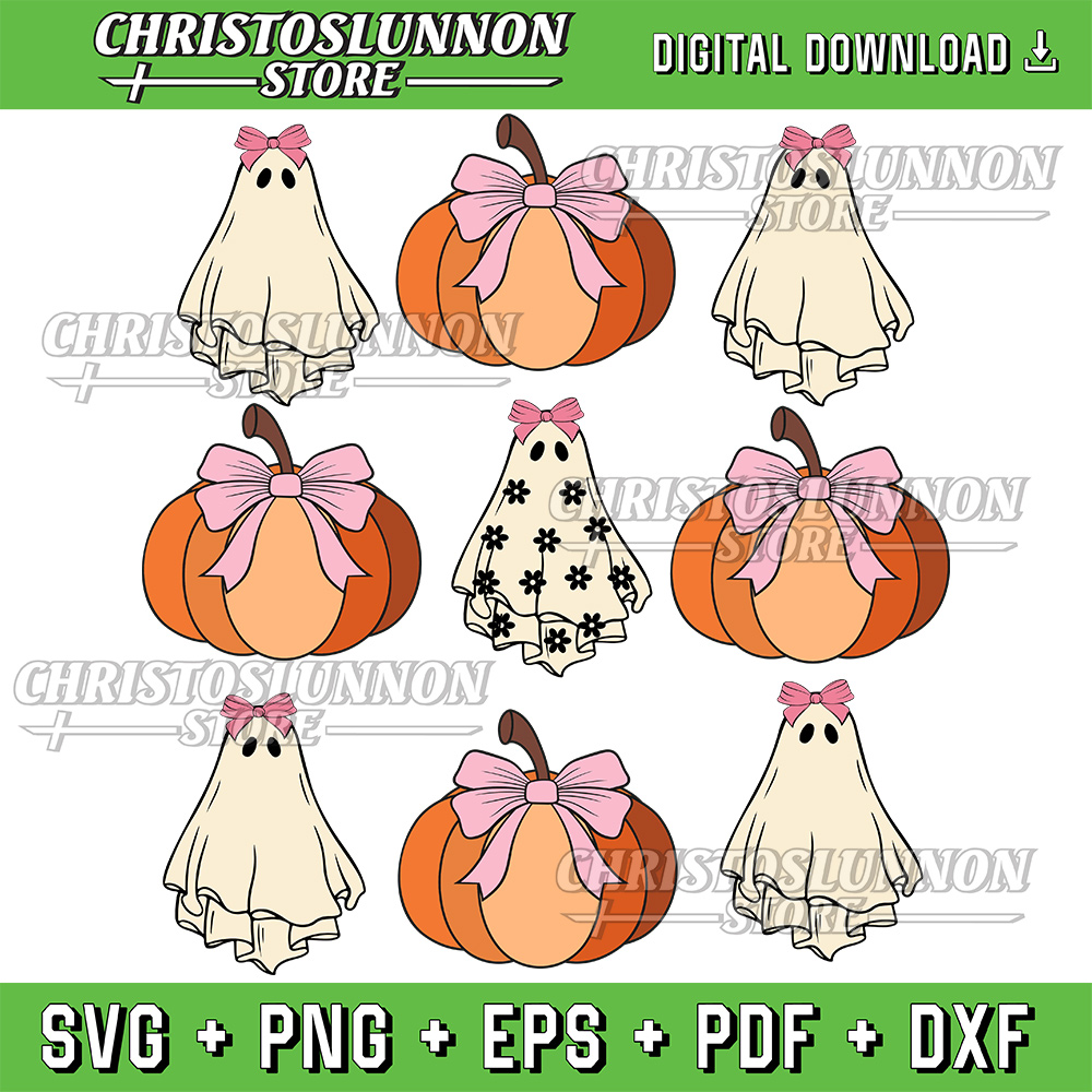 Funny Coquette Bow Pumpkin Halloween Ghost Spooky Season Svg Hallowen Pumpkin Svg Pink Pumpkin Svg 0