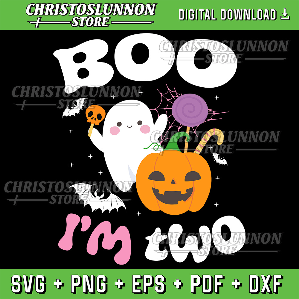 Boo Im Two Ghost Second 2nd Svg Birthday Groovy Halloween Svg 2nd Birthday Kids Halloween Groovy Svg Halloween Svg 0