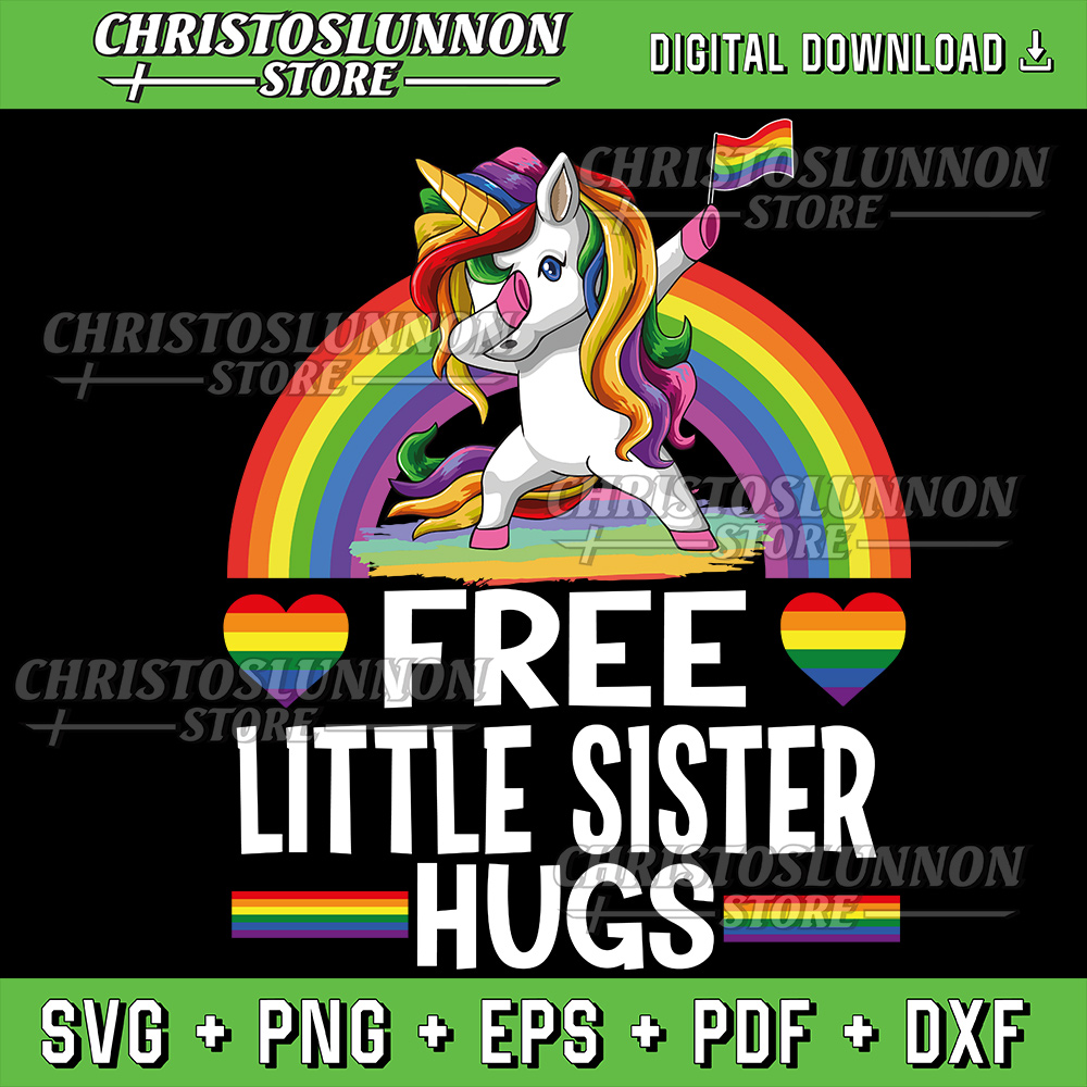 Free Little Sister Hugs Svg Unicorn LGBT Pride Rainbow Svg Pride Svg LGBTQ Svg Colorful Unicorn Svg 0
