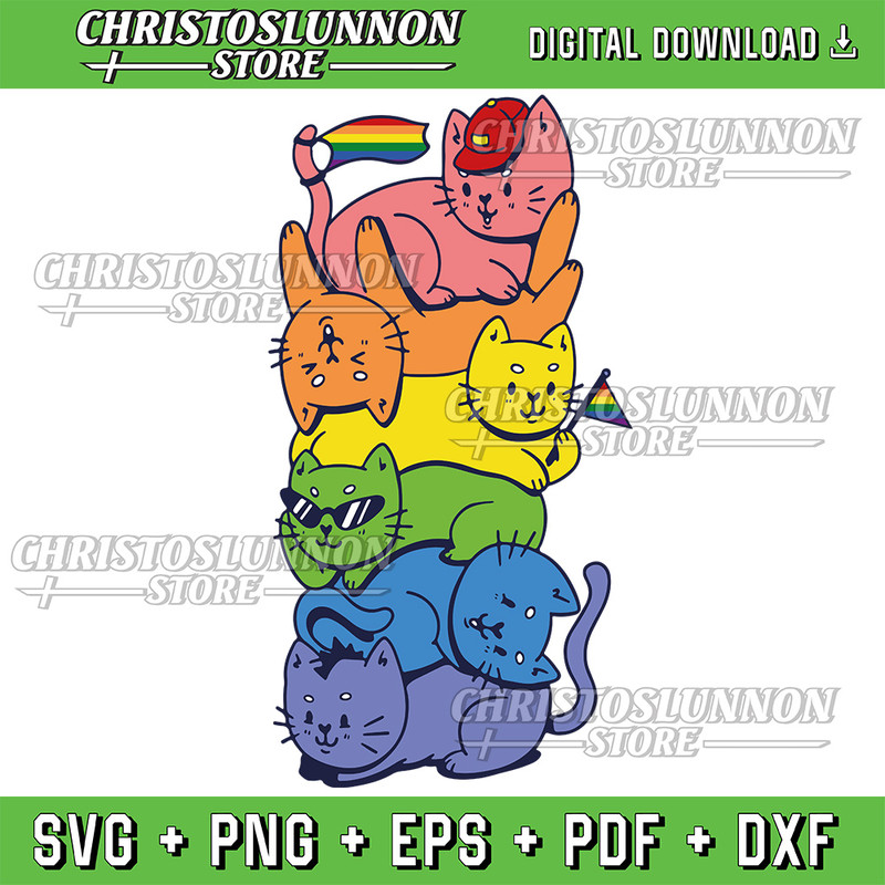 Gay Pride Cat LGBT Kawaii Cats Pile Cute Anime Rainbow Flag Svg Gay Pride Svg LGBTQ Svg Rainbow Pri 0