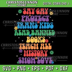 say gay protect trans kids read banned books lgbtq svg, pride rainbow digital download, lgbt ally svg