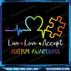 Live Love Accept Autism Awareness Svg, Autism Heart Puzzle Svg, Puzzle Piece Svg, Autism Support, 2nd April Svg