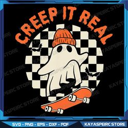 vintage retro halloween creep it real ghost boy fall season png, funny halloween ghost png, halloween png, halloween