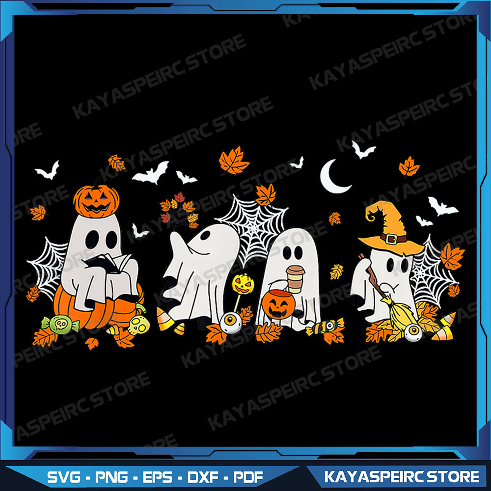 Cute Ghost Drinking Coffee Halloween Fall Ghost Book Reading Png Cute Ghost Book Nerd Ghost Halloween Png Halloween 0