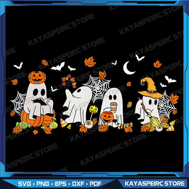 Cute Ghost Drinking Coffee Halloween Fall Ghost Book Reading Png Cute Ghost Book Nerd Ghost Halloween Png Halloween 0