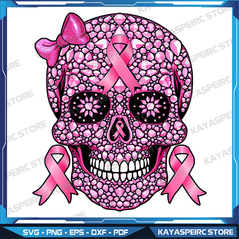 Sugar Skull Pink Ribbon BreastCancerAwareness Png BreastCancerAwareness Png Pink Ribbon Png Skeleton Png 0