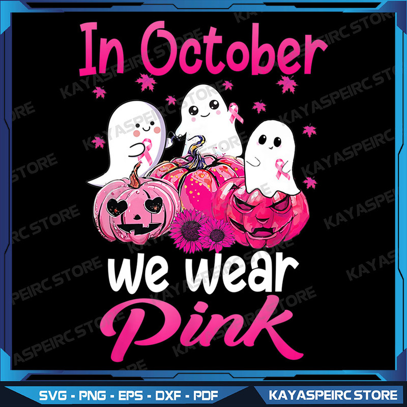 In October We Wear Pink Png Ghost Boo Breast Cancer Halloween Png BreastCancerAwareness Png Halloween Pink Ghost 0