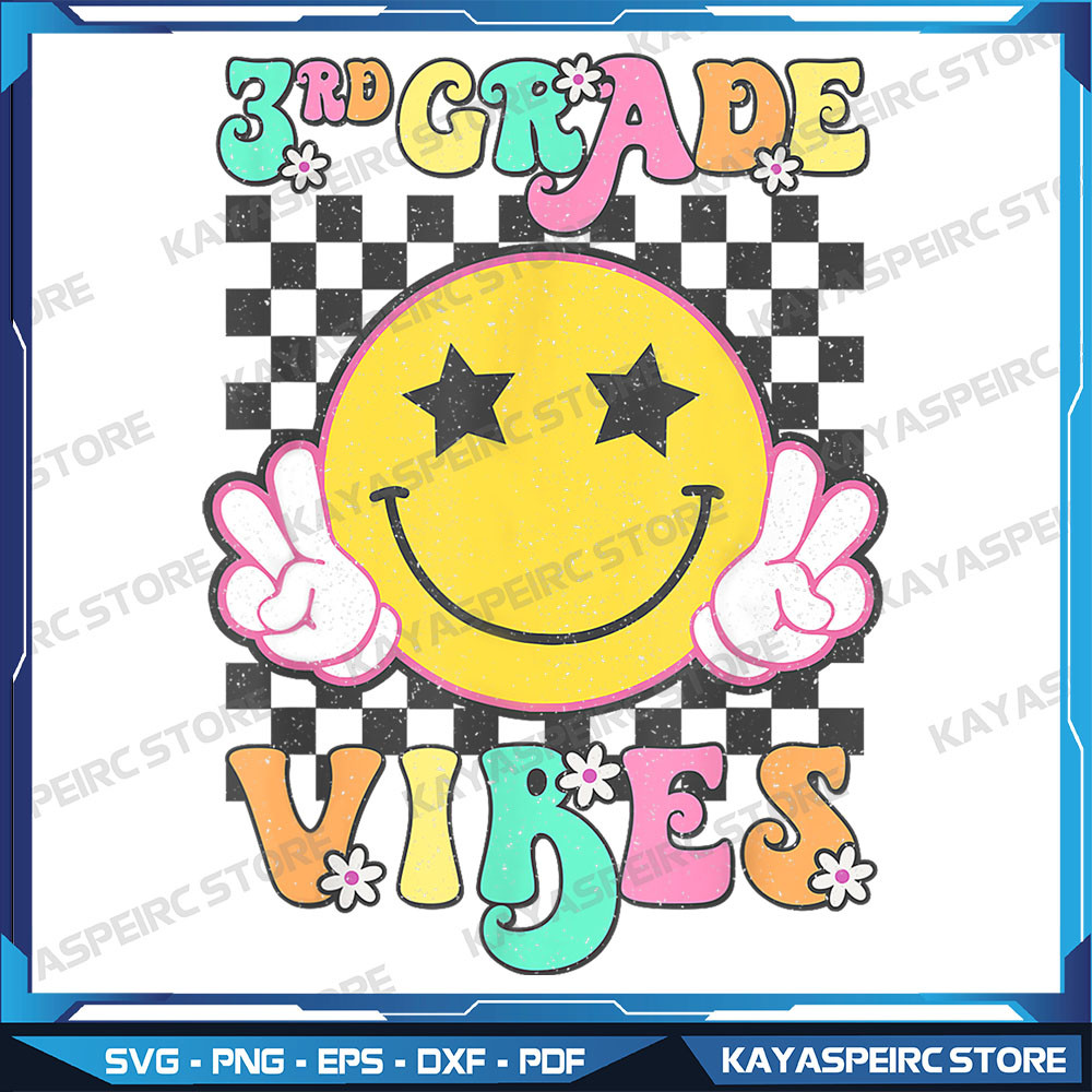 Girls 3rd Grade Vibes Smile Face Back To School Third Grade Png Third Grade PNG Image Back To School Leopard 3rd Grade 0