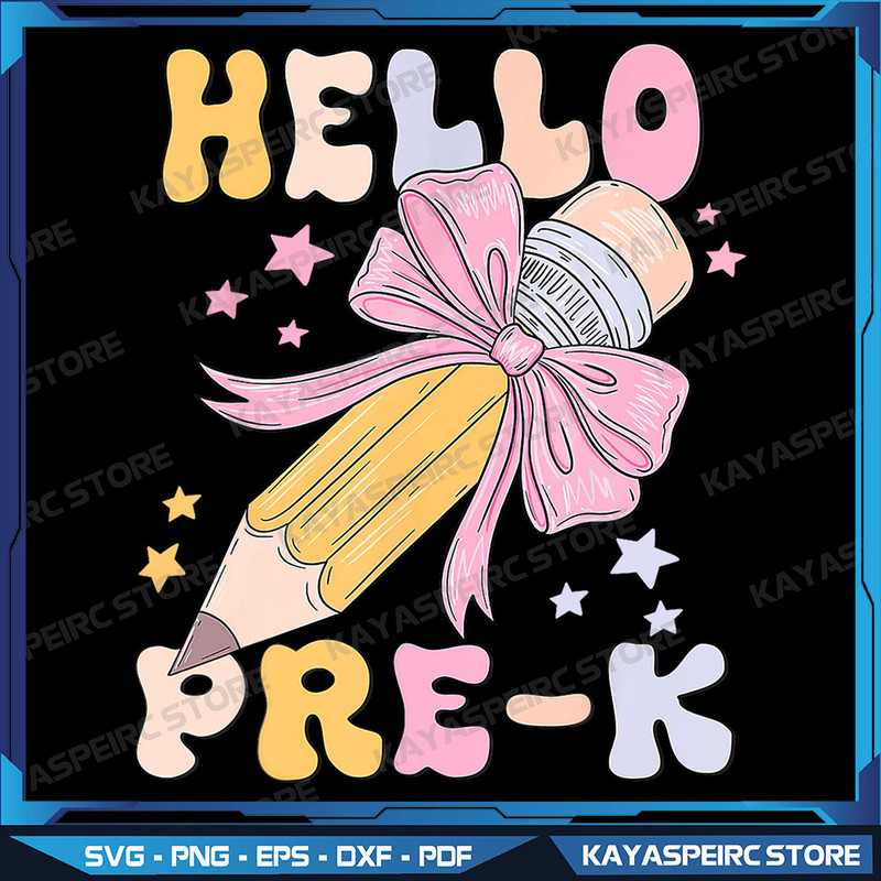 Hello PreK Coquette Bows Teacher Kids Back To School Png Hello Pre K Png Back To School Png Coquette Bows  Pencil 0