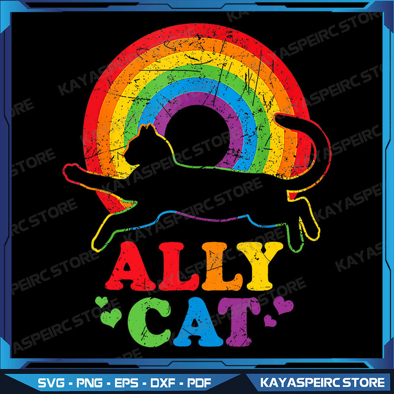 Allycat LGBT Cat With Ally Pride Rainbow Png Ally Cat LGBT Gay Rainbow Pride Flag Png Ally Cat LGBT Glasses Digital 0