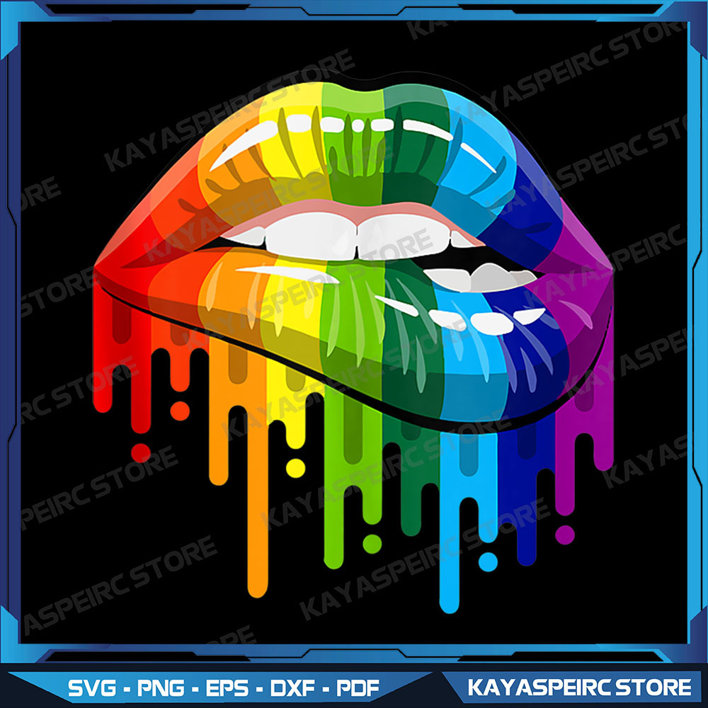 LGBT Rainbow Lip Gay Pride Funny Sexy Cool Lesbian Pride Png GBT Lips Png Gay Pride Lips Png Dripping Lips Png Lips 0