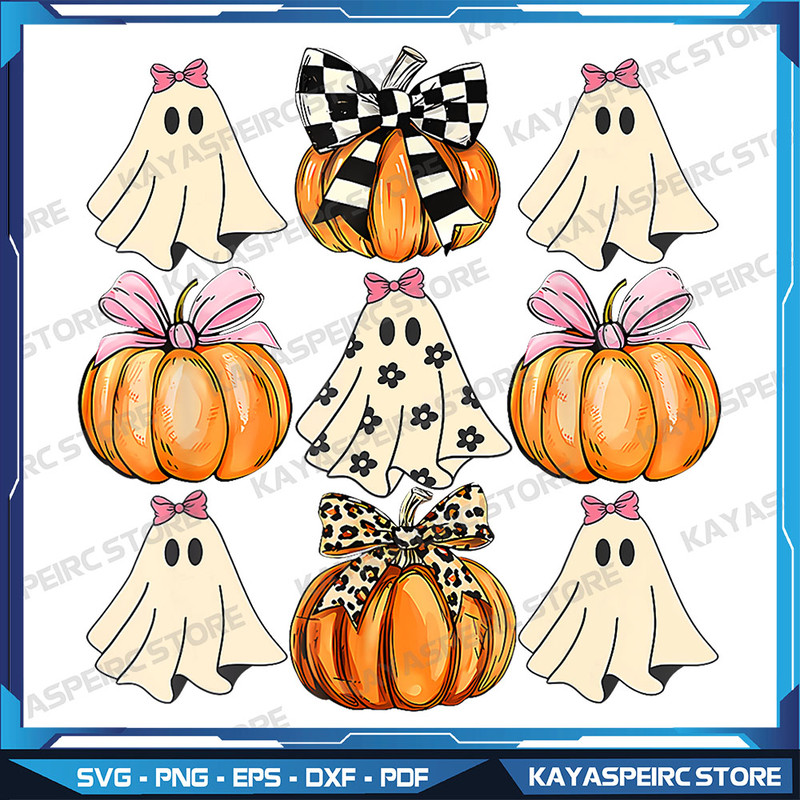 Cute Coquette Bows Ghost Pumpkin Season Halloween Autumn Png Ghost Pumpkin Coquette Bow Png Boo Coq 0